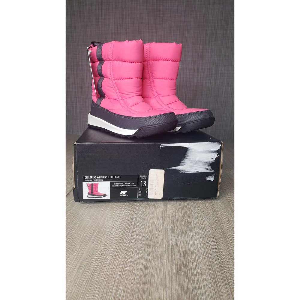 New in box SOREL childrens WHITNEY II PUFFY MID US size 13 tropic pink
